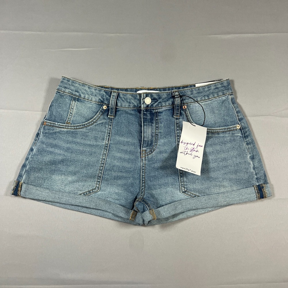 Vanilla Star Denim Cuffed Shorts Womens 7/28 Blue Cotton Stretch Medium Wash